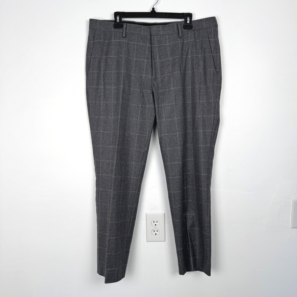 J.Crew Ludlow Slim Pants Vitale Barberis Canonico Wool Grey Windowpane 36x30